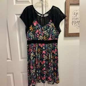 Torrid Size 2 Black Lace and Floral Skater Dress